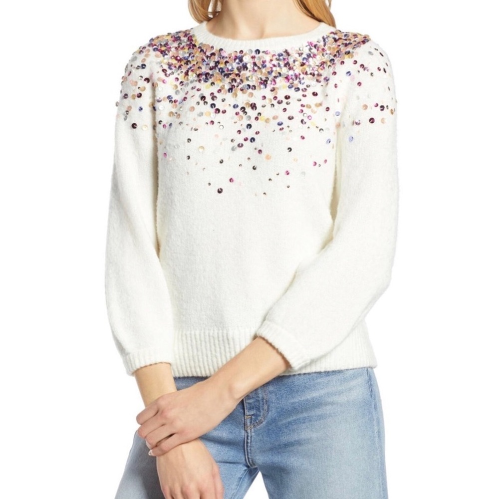 Halogen Multicolor Sequin Crew Neck Sweater - image 1